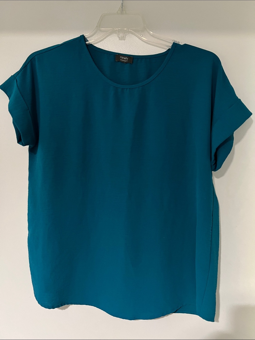Ninety Teal Green Blue Short-Sleeve Crewneck Top Size Large XL